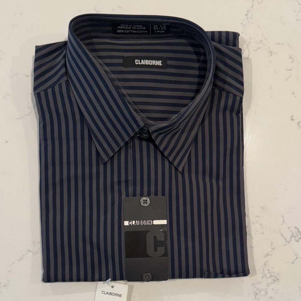 Claiborne Men's Dark Blue Pinstripe Dress Shirt
